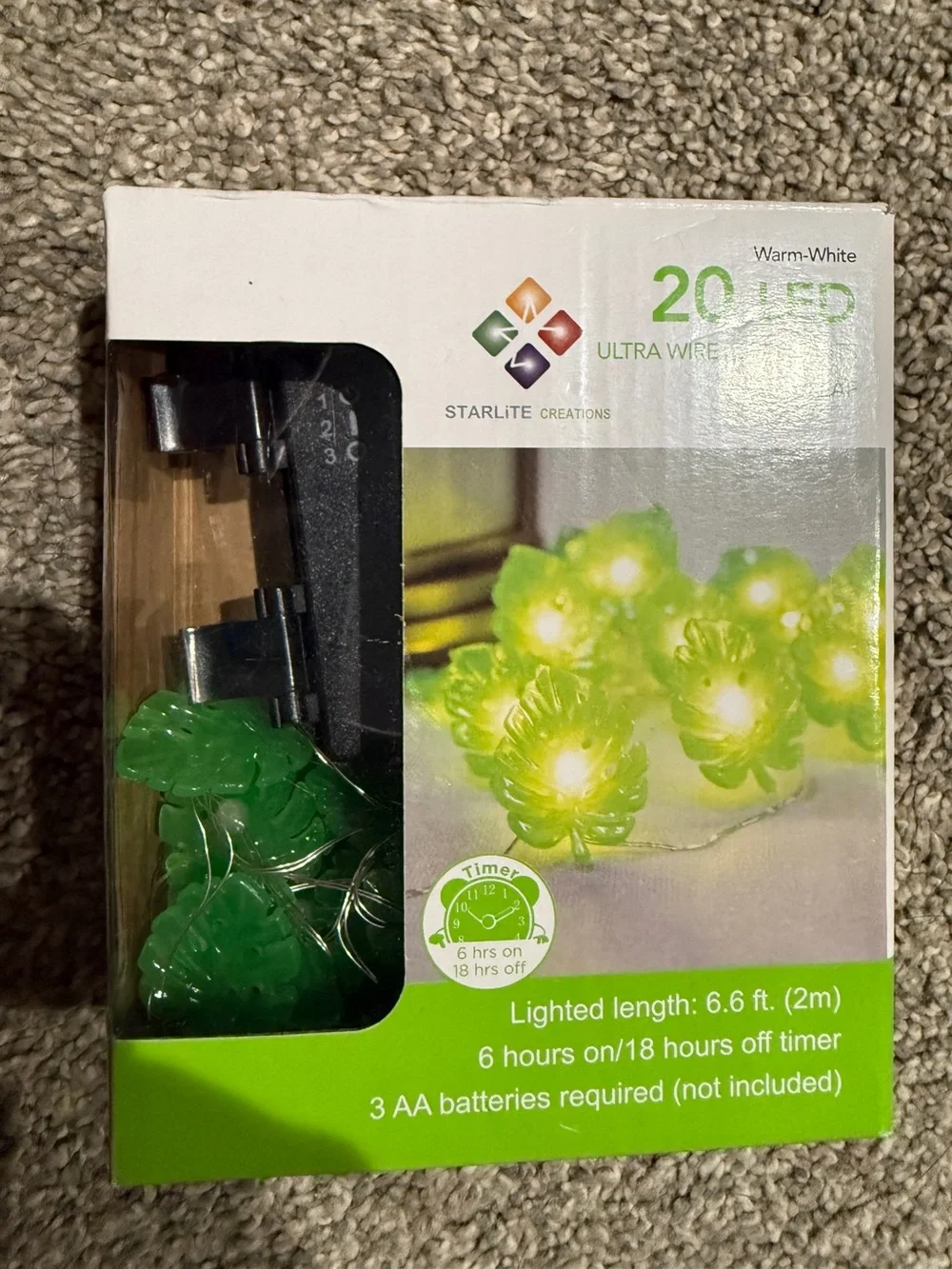 Green LED Shamrock String Lights Battery powered - Pack of 3